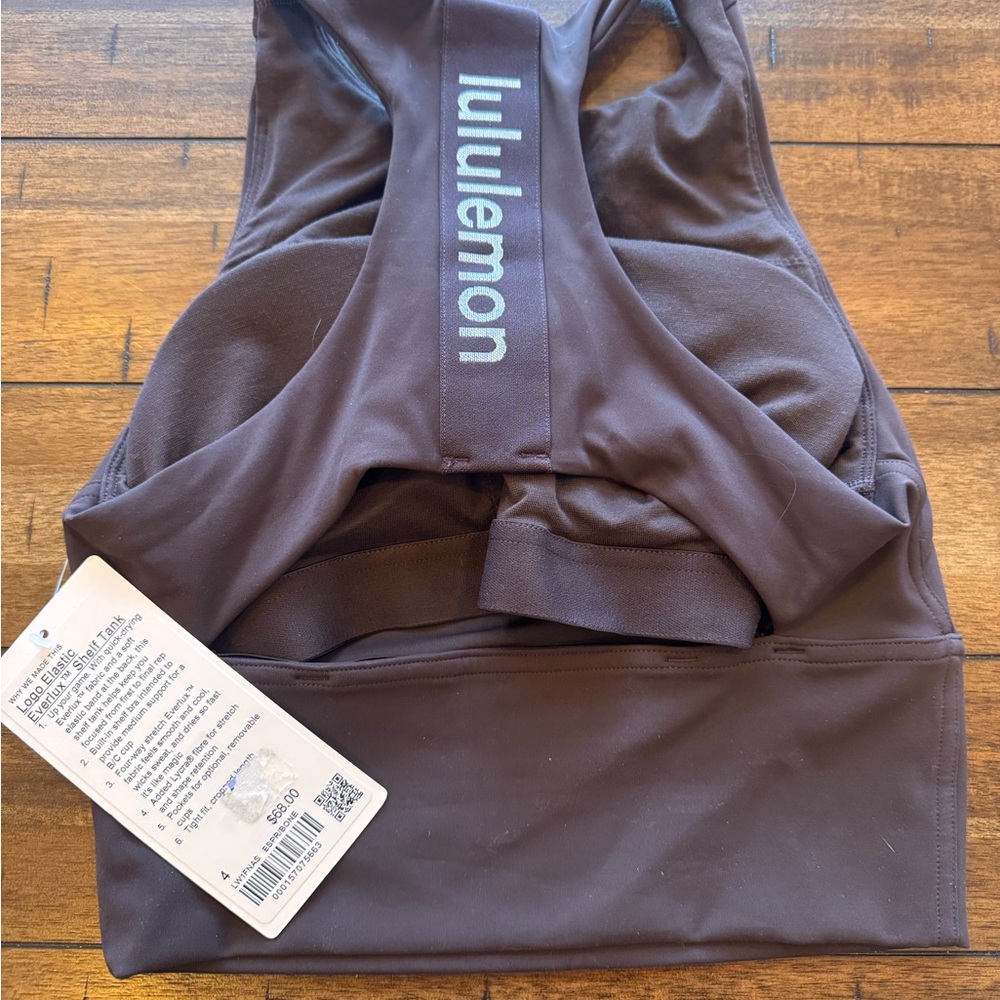 Lululemon Everlux Shelf Tank Espresso Brown Size 4 | Built-In Bra NWT - Picture 3 of 4